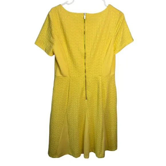 Talbots Yellow Fit & Flare Dress 10 Short Sleeve Textured Skater Work Party - Picture 4 of 9